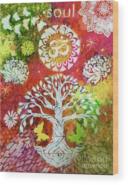 Yoga Wood Print featuring the mixed media Only peace by Corina Stupu Thomas