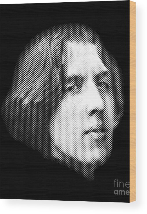 Oscar Wood Print featuring the digital art Oscar Wilde close-up portrait by Cu Biz