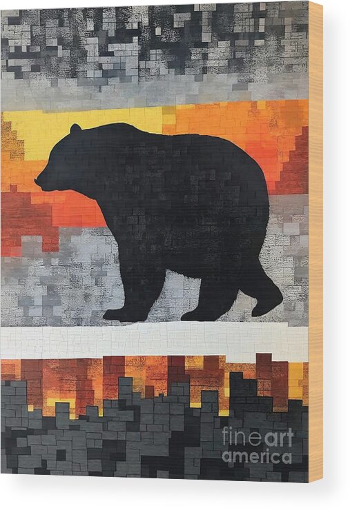 Bear Wood Print featuring the painting Painting Always Roaming bear nature animal backgr by N Akkash