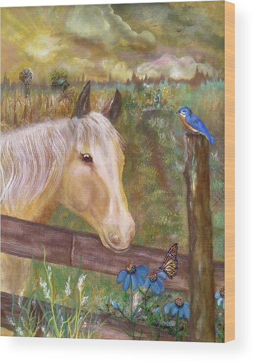 Palomino Farm Horse Wood Print featuring the painting Palomino Farm Horse by Lynn Raizel Lane