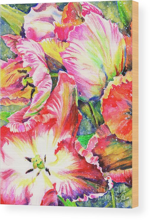 Skagit Valley Tulip Festival Wood Print featuring the painting Parrot Tulips by Zaira Dzhaubaeva