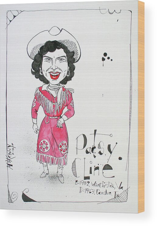  Wood Print featuring the drawing Patsy Cline by Phil Mckenney