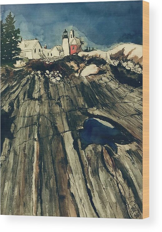 Lighthouse Wood Print featuring the painting Pemaquid Point Lighthouse by Eileen Backman