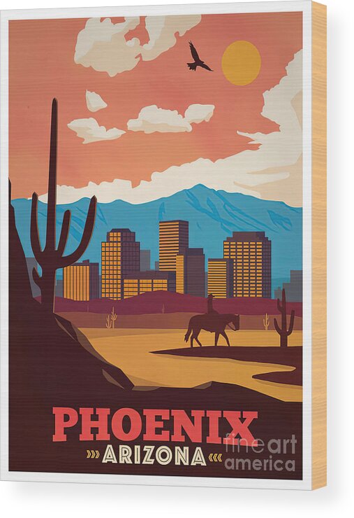 Phoenix Wood Print featuring the photograph Phoenix Arizona Vintage Travel Poster by Carlos Diaz