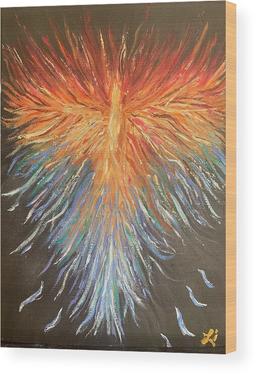Phoenix Wood Print featuring the painting Phoenix Rising by Lisa White