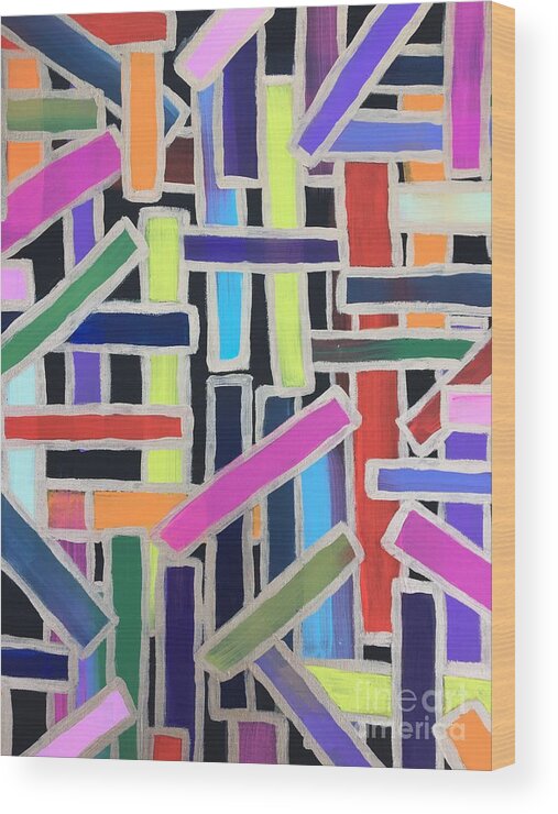 Acrylic Abstract Colors Bold Painting Underground Wood Print featuring the painting Pick Up Sticks by Debora Sanders