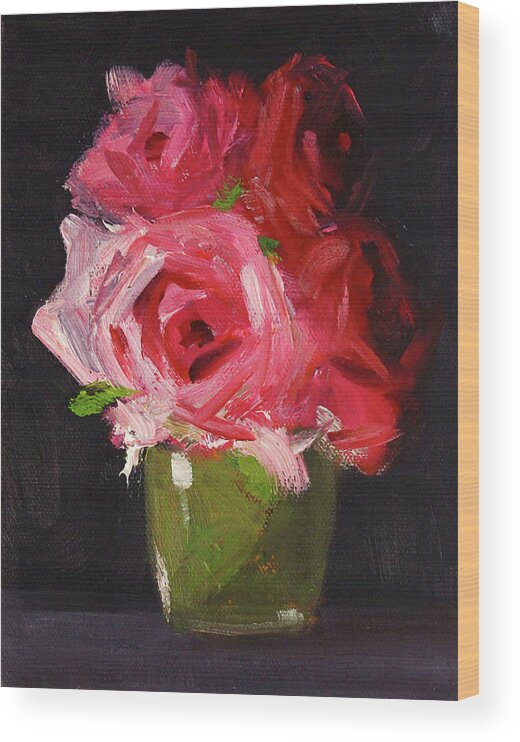 Pink Roses Wood Print featuring the painting Pink and Red by Nancy Merkle