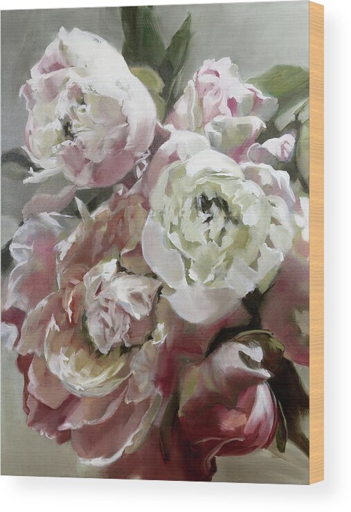 Pink Peony Bouquet Wood Print featuring the painting Pink Bouquet Intense by Roxanne Dyer