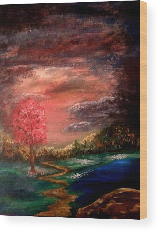 Christian Wood Print featuring the painting Pink Tree by Brenda Kay Deyo
