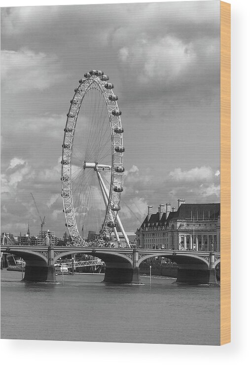 Ferris Wheel Wood Print featuring the photograph Pleasure Stilled BW by Calvin Boyer