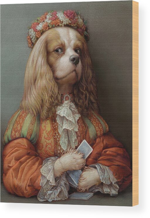 Cavalier Wood Print featuring the pastel Pokerdog Cavalier by Kurt Wenner