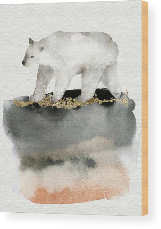 Polar Bear Wood Print featuring the painting Polar Bear Watercolor Animal Painting by Garden Of Delights