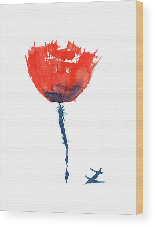 Red Poppy Wood Print featuring the painting Poppy by Zaira Dzhaubaeva