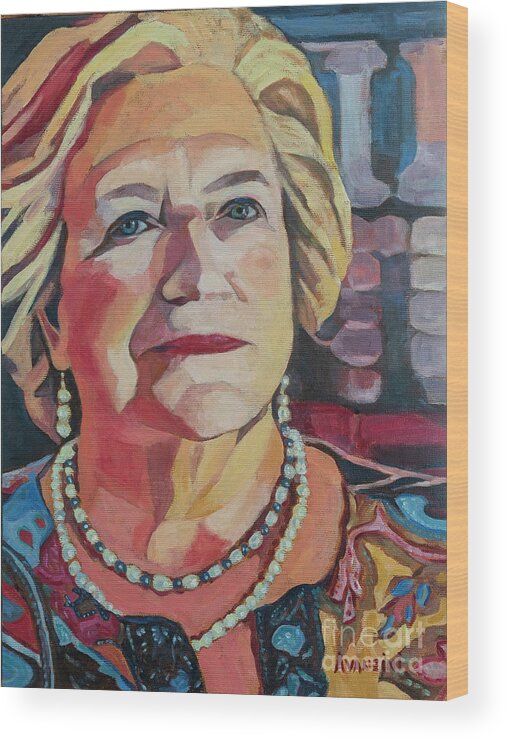 Portrait Of My Mother On Her 50th Wedding Aniversary Wood Print featuring the painting Portrait of my Mother by Pablo Avanzini