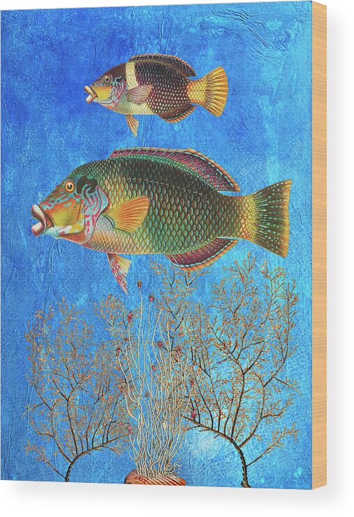 Tropical Fish Wood Print featuring the mixed media Portrait of Two Fish by Lorena Cassady