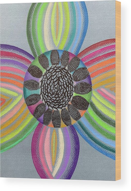 Rainbow Wood Print featuring the drawing Rainbow floral by Kalunda Janae Hilton