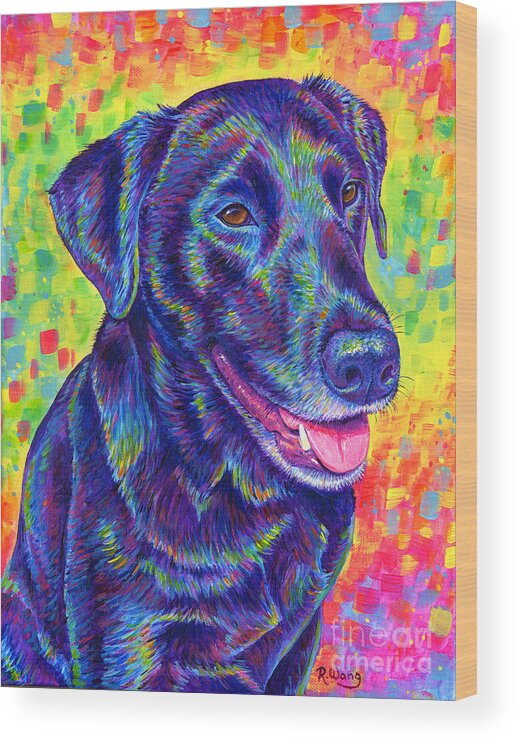Labrador Retriever Wood Print featuring the painting Rainbow Labrador Retriever by Rebecca Wang