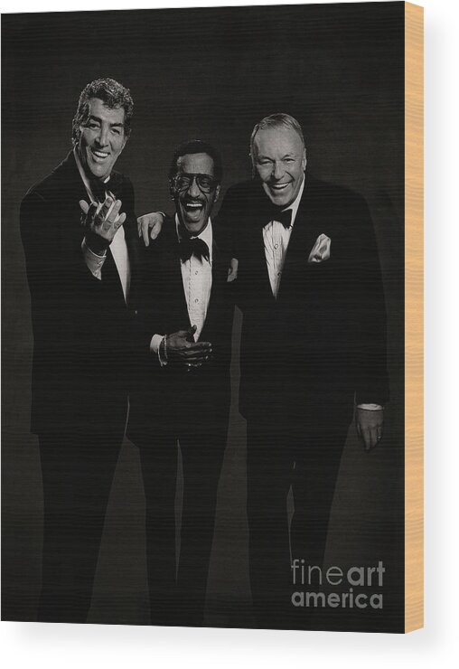 Sinatra Wood Print featuring the photograph Rare Picture of Frank Sinatra Dean Martin Sammy Davis Jr - Rat Pack by Doc Braham