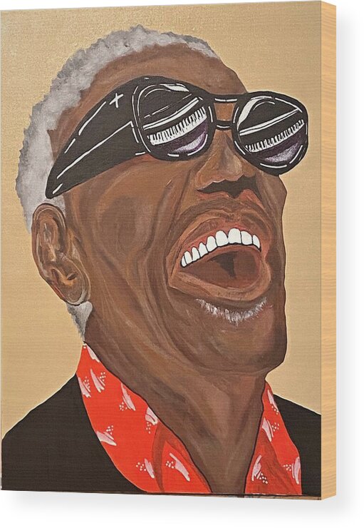  Wood Print featuring the painting Ray Charles-Reflections of Ray by Bill Manson