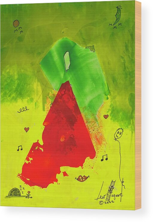  Wood Print featuring the mixed media Red on Green with Music 111410 by Lew Hagood