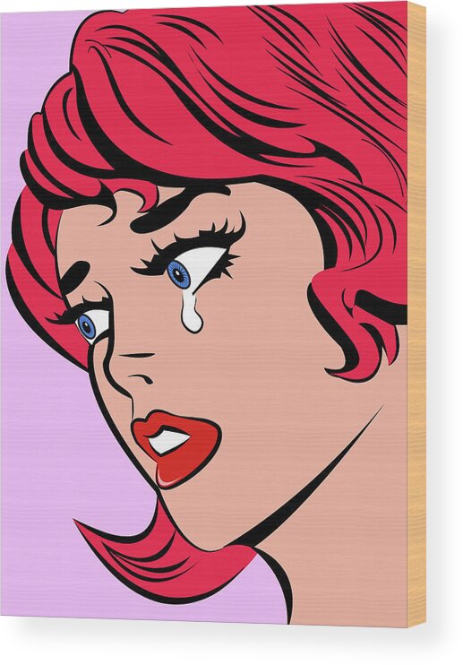 Popart Wood Print featuring the digital art Redhead Girl in Tears by Long Shot