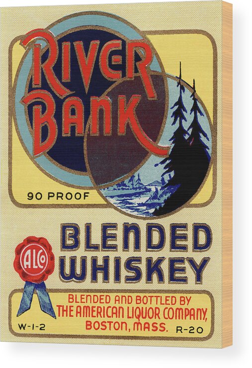 Vintage Wood Print featuring the drawing River Bank Blended Whiskey by Vintage Drinks Posters