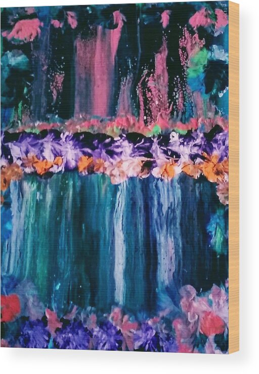 Waterfall Wood Print featuring the painting Roses And Waterfalls by Anna Adams
