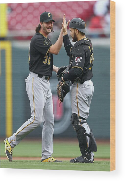 Great American Ball Park Wood Print featuring the photograph Russell Martin and Jason Grilli by Andy Lyons