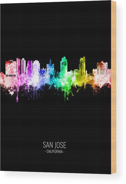 San Jose Wood Print featuring the digital art San Jose California Skyline #43 by Michael Tompsett
