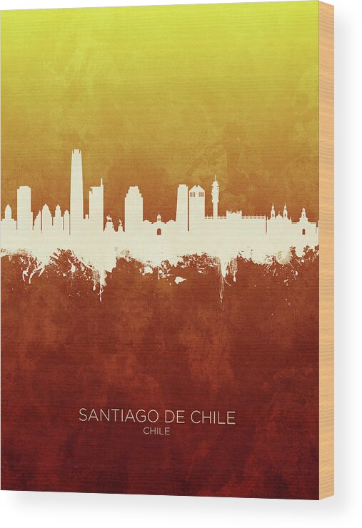 Santiago De Chile Wood Print featuring the digital art Santiago de Chile Skyline #06 by Michael Tompsett