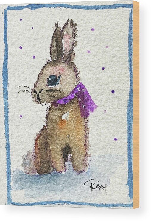 Drunk Bunny Wood Print featuring the painting Scarf Bunny by Roxy Rich