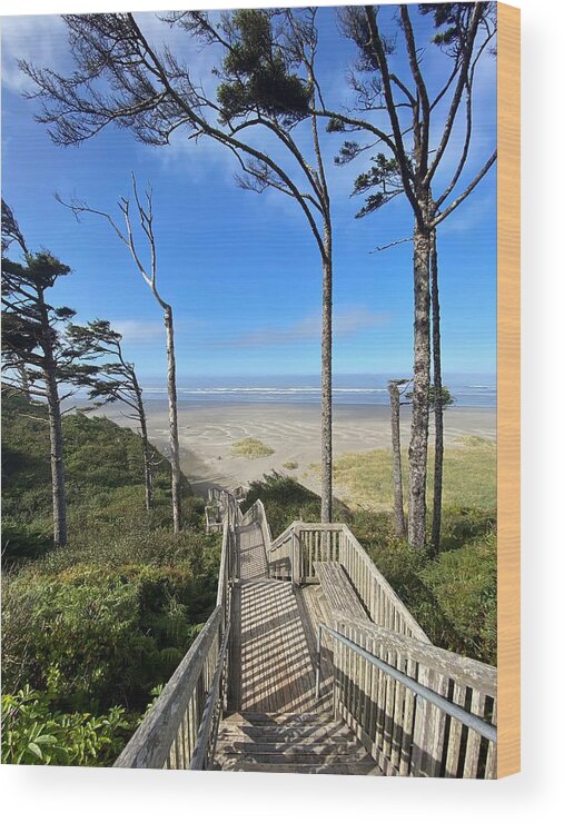 Ocean Wood Print featuring the photograph Seabrook Beach Stairs 2 by Jerry Abbott