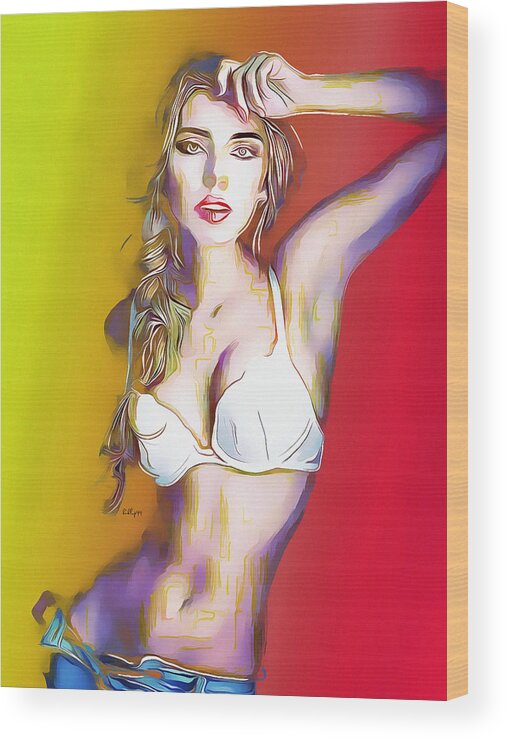 Watercolor Wood Print featuring the painting Sexy girl 5 by Nenad Vasic