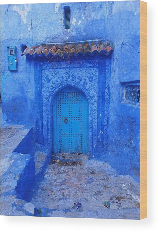 Morocco Wood Print featuring the photograph Shades of Blue by Andrea Whitaker