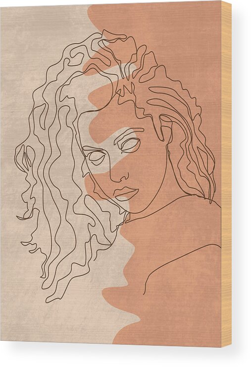 Fearless Wood Print featuring the mixed media She is Fierce - Contemporary, Minimal Portrait 5 - Brown by Studio Grafiikka