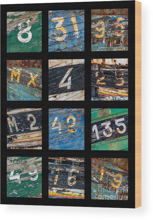 Numbers Wood Print featuring the photograph Shipwrecks numbers vertical collage by Delphimages Photo Creations