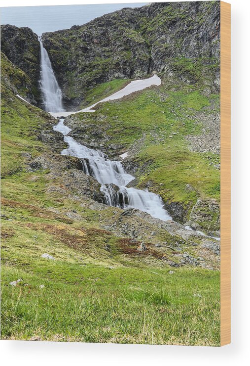 Systrondfossen Wood Print featuring the digital art Sister waterfall Portrait by Geir Rosset