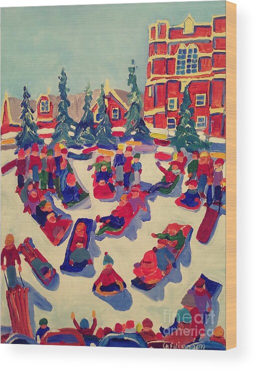 Sled Wood Print featuring the painting Sledding Hill by Rodger Ellingson