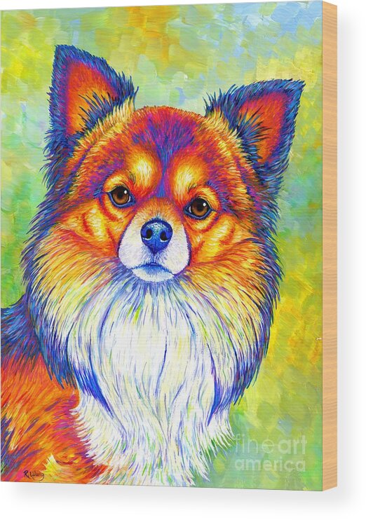 Chihuahua Wood Print featuring the painting Small and Sassy - Colorful Rainbow Chihuahua Dog by Rebecca Wang