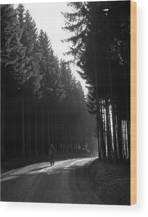Battle Of The Bulge Wood Print featuring the photograph Soldier Walking Through The Forest - Battle Of The Bulge - 1944 by War Is Hell Store