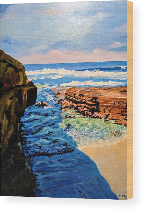 Coastal Beauty Wood Print featuring the painting Southern california by Ray Khalife