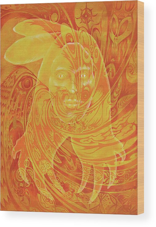 Native American Wood Print featuring the painting Spirit Fire by Kevin Chasing Wolf Hutchins