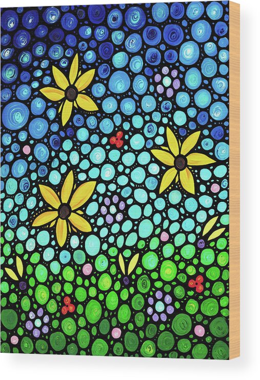 Floral Wood Print featuring the painting Spring Maidens Large Size Flower Mosaic Art by Sharon Cummings