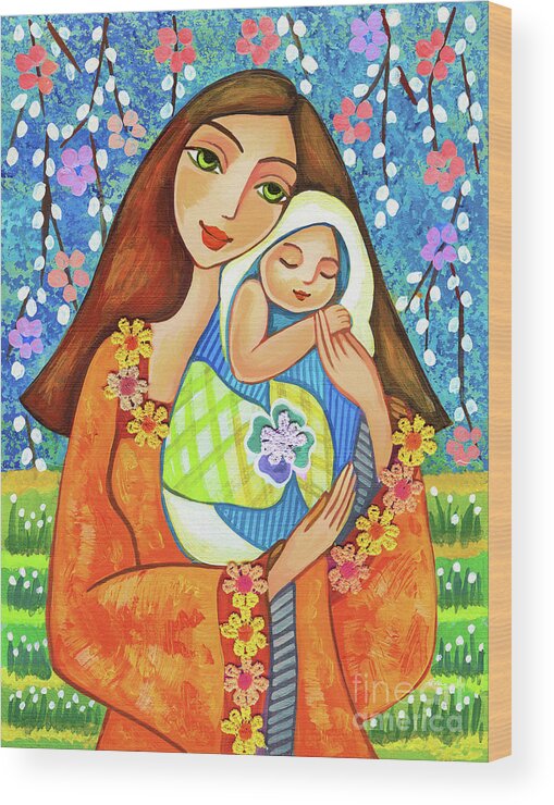 Mother And Child Wood Print featuring the painting Spring Mother by Eva Campbell