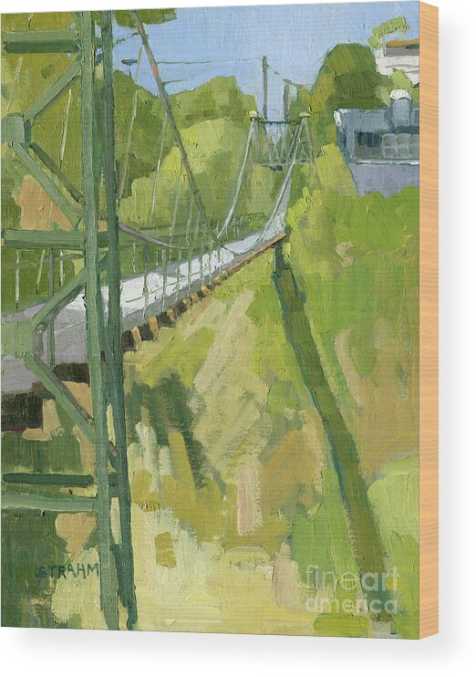 Suspension Bridge Wood Print featuring the painting Spruce Street Suspension Bridge by Paul Strahm
