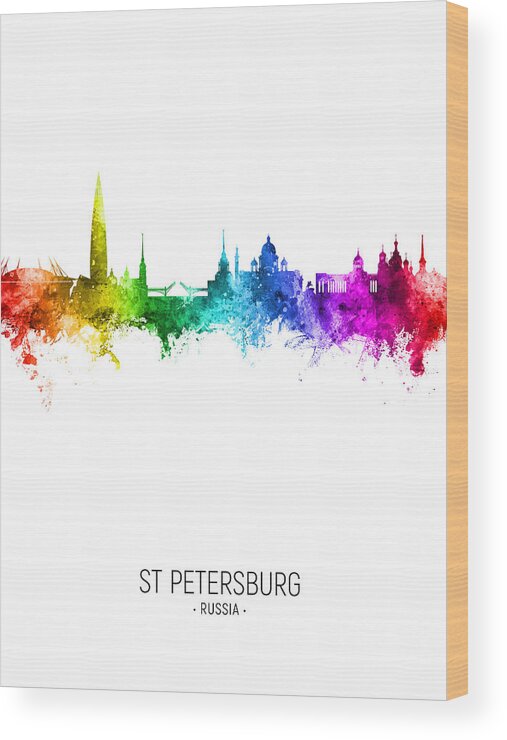 St Petersburg Wood Print featuring the digital art St Petersburg Russia Skyline #53 by Michael Tompsett