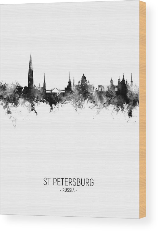 St Petersburg Wood Print featuring the digital art St Petersburg Russia Skyline #54 by Michael Tompsett
