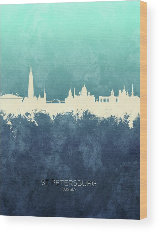 St Petersburg Wood Print featuring the digital art St Petersburg Russia Skyline #63 by Michael Tompsett