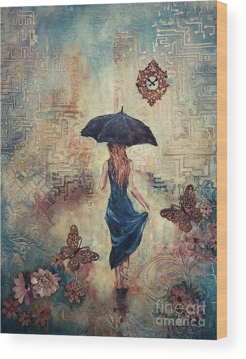 Rain Wood Print featuring the mixed media Standing in the Rain by Zan Savage