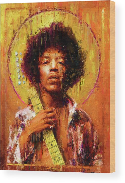 Star Icons Wood Print featuring the painting Star Icons Jimi Hendrix by Vart by Vart